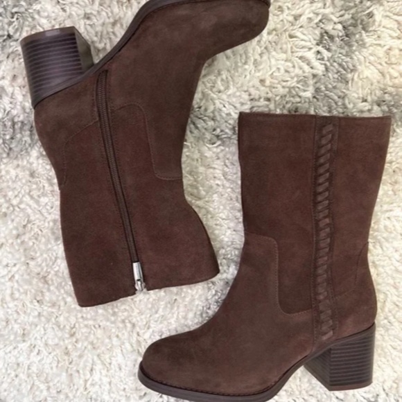 Vince Camuto Women's Heeled Mid Calf Boots Suede Brown Zelcinna Brown NEW - Picture 5 of 6